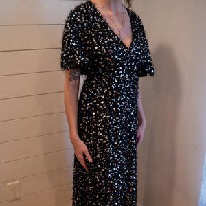 Zara Mohair Beaded Sequin Dolman Sleeve Maxi Gown